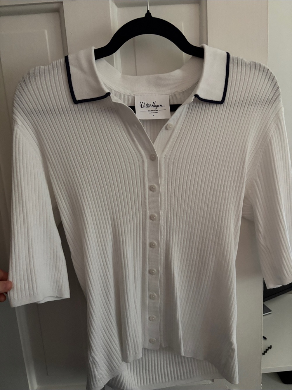 Walter Hagen White Ribbed Polo Top with Black Trim NWOT